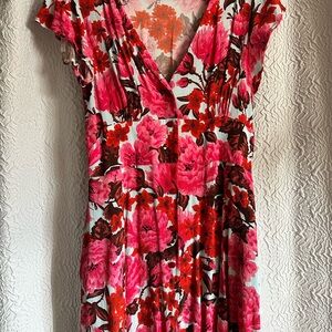 Zara Pink and Red Floral Midi Dress